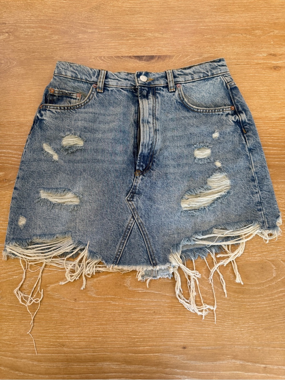 Pilcro Distressed Frayed Denim Mini Skirt - Blue